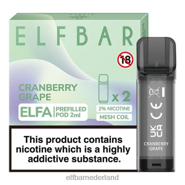 elfbar elfa voorgevulde capsule - 2 ml - 20 mg (2 stuks) cranberry-druif D8TJV127