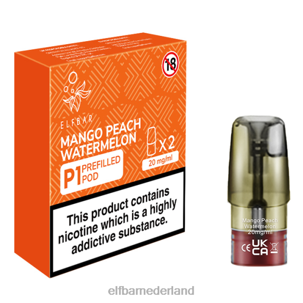 elfbar mate 500 p1 voorgevulde peulen - 20 mg (2 pakje) mango-perzik-watermeloen origineel D8TJV158